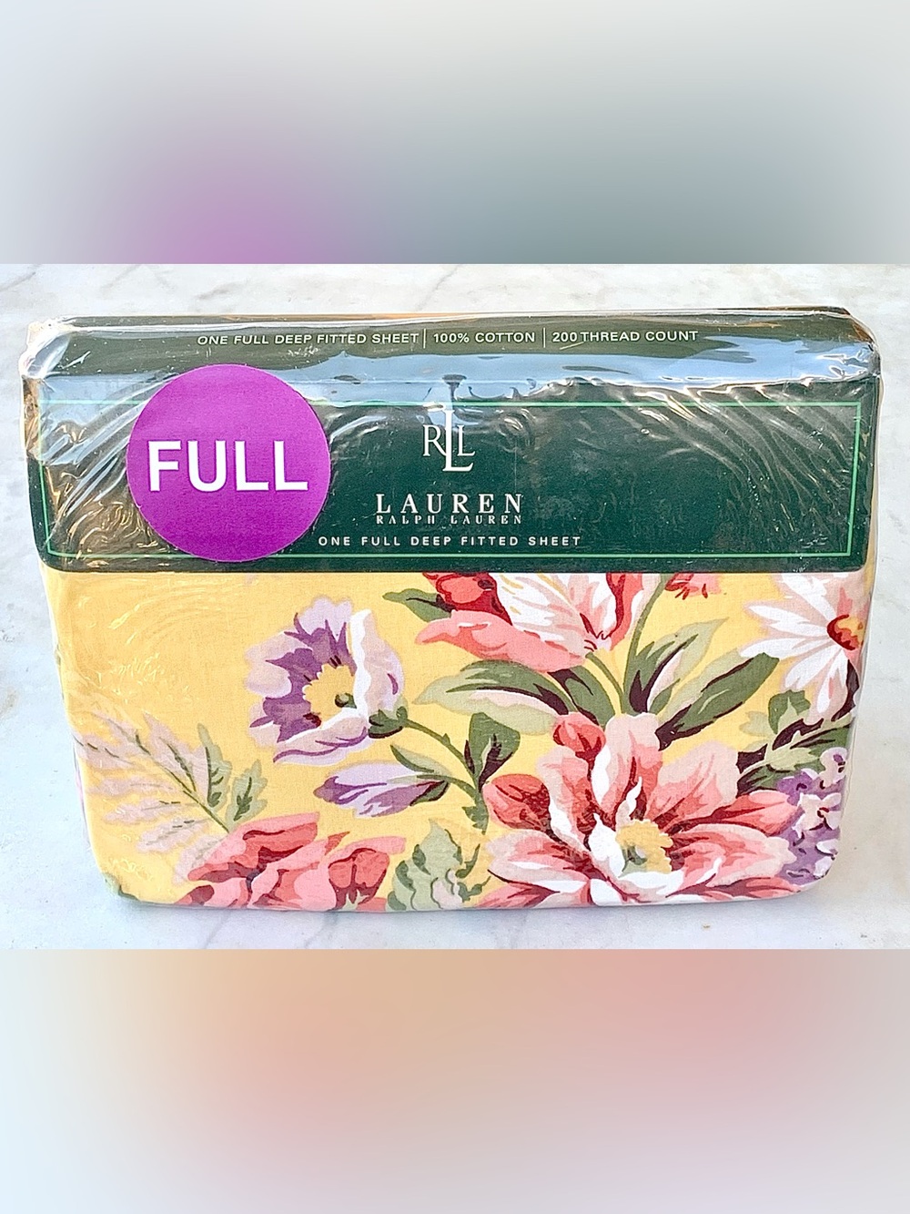 RALPH LAUREN BROOKE YELLOW FLORAL FULL DEEP FITTED SHEET NEW VINTAGE